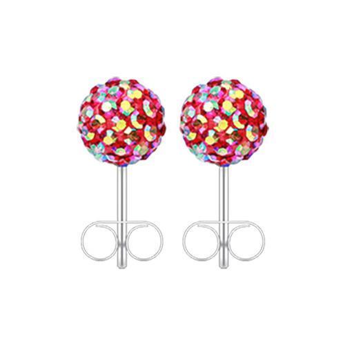 Red/Aurora Borealis Multi-Sprinkle Dot Multi Gem Aurora Ball Ear Stud Earrings - 1 Pair