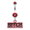 Red BITCH' Engraved Belly Button Ring