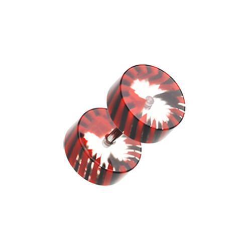 Red/Black Pinwheel Stripe UV Acrylic Fake Plug - 1 Pair