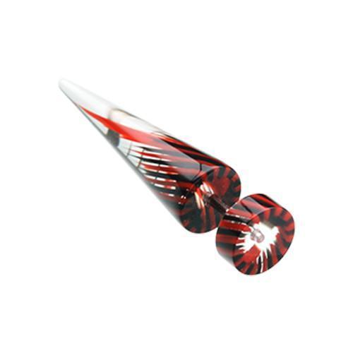 Red/Black Pinwheel Stripe UV Acrylic Fake Taper - 1 Pair
