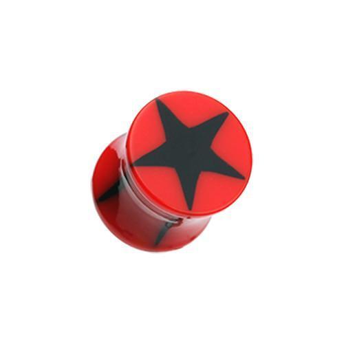Plugs Earrings - Double Flare Red/Black Star Acrylic Double Flared Ear Gauge Plug - 1 Pair -Rebel Bod-RebelBod