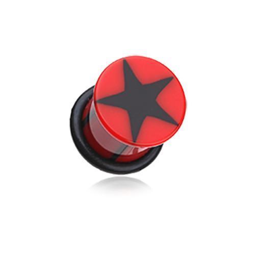 Plugs Earrings - Single Flare Red/Black Star Breaker Acrylic Single Flared Ear Gauge Plug - 1 Pair -Rebel Bod-RebelBod