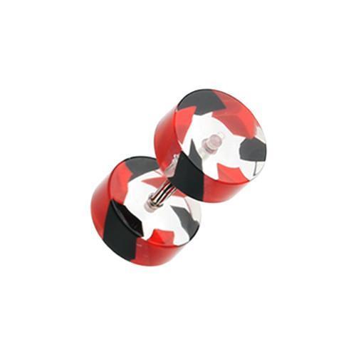 Red/Black Two Tone Stripe UV Acrylic Fake Plug - 1 Pair