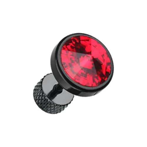 Fake Plug Earring Red Blackline Pointy Faceted Crystal Steel Fake Plug - 1 Pair -Rebel Bod-RebelBod