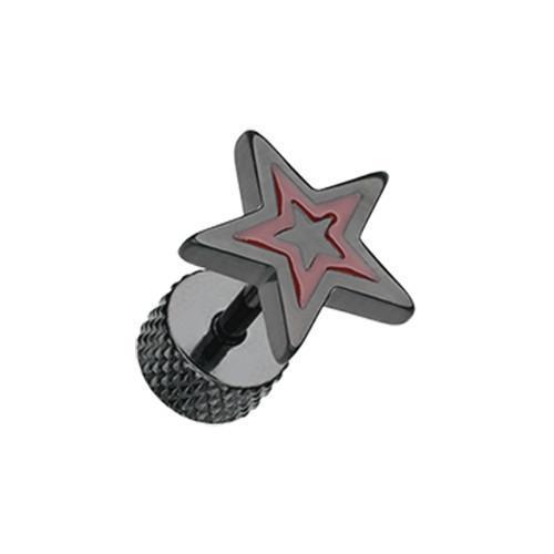 Red Black Star Embossed Fake Plug - 1 Pair