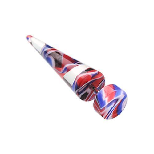 Red/Blue Marble Inlay UV Acrylic Fake Taper - 1 Pair