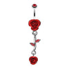Red Bright Metal Rose Vine Dangle Belly Button Ring