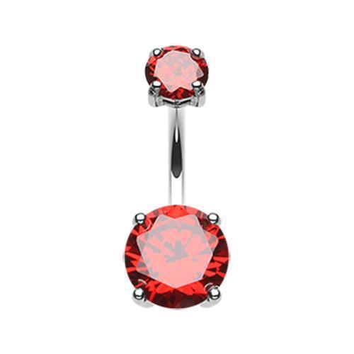 Red Brilliant Gem Prong Sparkle Belly Button Ring