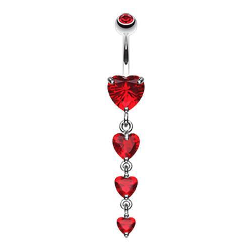 Red Brilliant Heart Cascade Belly Button Ring