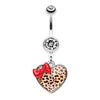 Red/Brown Leopard Pattern Heart Bow Belly Button Ring