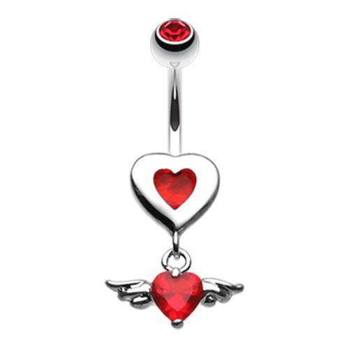 Red Charming Angel Heart Belly Button Ring
