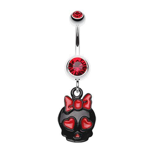 Red Charming Skull Charm Belly Button Ring