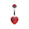 Red Classic Heart Prong Sparkle Belly Button Ring