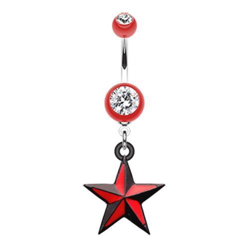 Red Classic Nautical Star Belly Button Ring