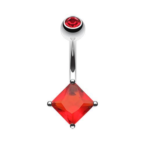 Red Classic Square Gem Prong Sparkle Belly Button Ring