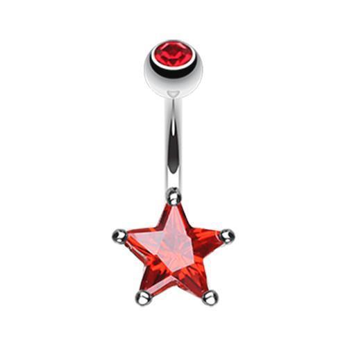 Red Classic Star Prong Sparkle Belly Button Ring