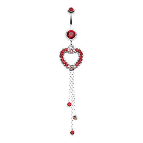 Red Classy Heart Cascading Belly Button Ring