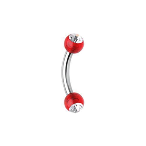 Red/Clear Acrylic Gem Ball Curved Barbell Eyebrow Ring