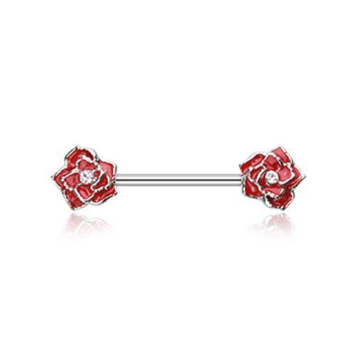Red/Clear Classic Rose Sparkle Nipple Barbell - 1 Piece