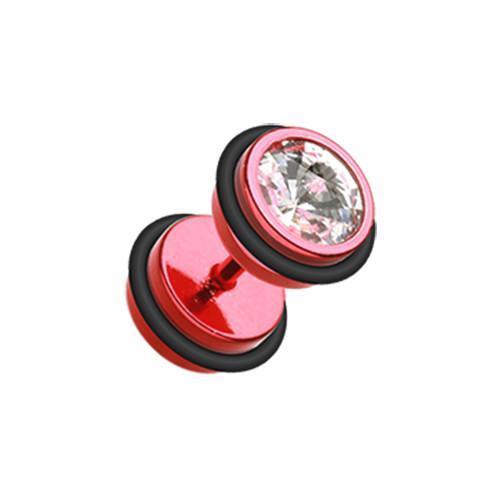 Red/Clear Vibrant E-Coat Gem Top Fake Plug w/ O-Rings - 1 Pair