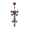 Red Cross Bones and Ankh Belly Button Ring
