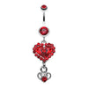 Red Crystal Heart in Heart Belly Button Ring