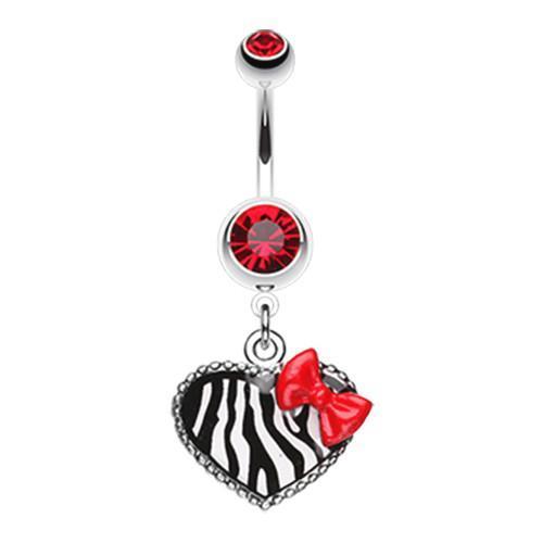 Red Cute Zebra Heart Red Bow Charm Belly Button Ring