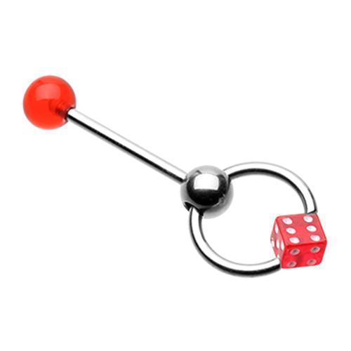 Tongue Barbells Red Dice Top UV Acrylic Slave Barbell Ring -Rebel Bod-RebelBod