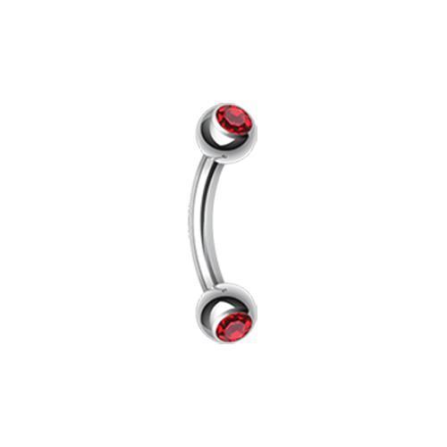 Red Double Gem Ball Curved Barbell Eyebrow Ring