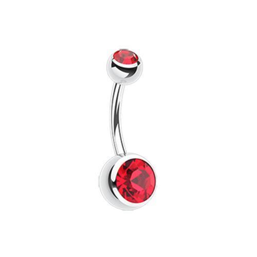 Red Double Gem Ball Steel Belly Button Ring