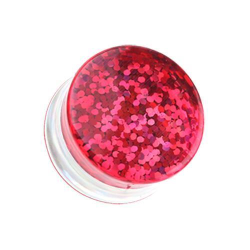 Red Double Sided Holographic Glitter Double Flared Ear Gauge Plug - 1 Pair