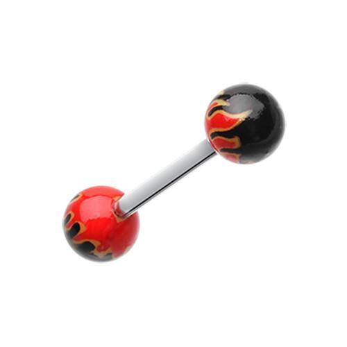 Red Flame Ball Acrylic Top Barbell Tongue Ring