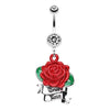 Red Full Bloom Rose Mini Banner Belly Button Ring
