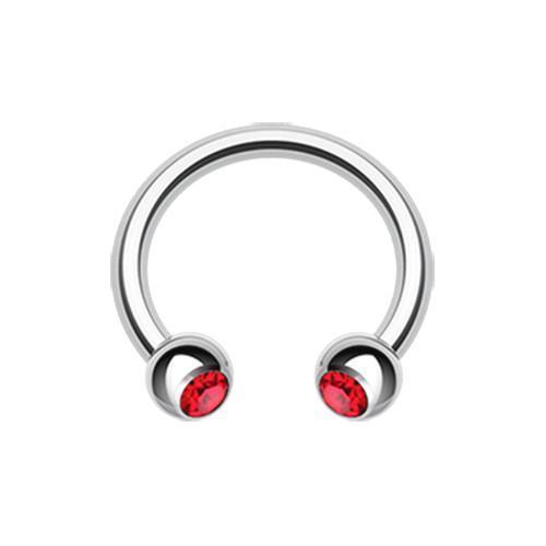 Red Gem Ball Horseshoe Circular Barbell