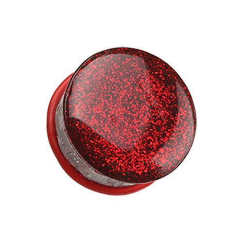Red Glitter Shimmer Single Flared Ear Gauge Plug - 1 Pair