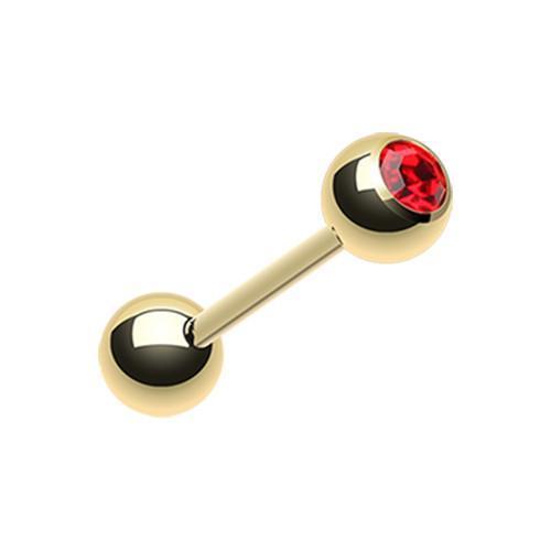 Red Gold Plated Gem Ball Barbell Tongue Ring