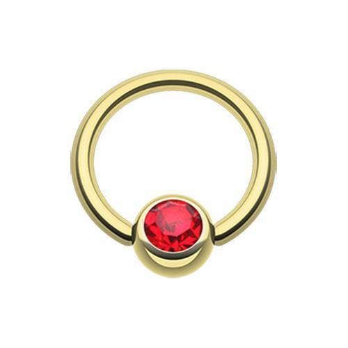 Red Gold Plated Gem Ball Captive Bead Ring
