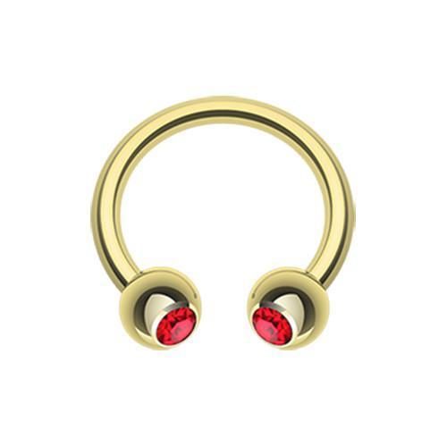 Red Gold Plated Gem Ball Horseshoe Circular Barbell