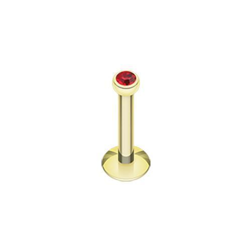 Red Gold Plated Gem Ball Internally Threaded Labret