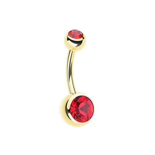 Red Gold PVD Double Gem Ball Belly Button Ring