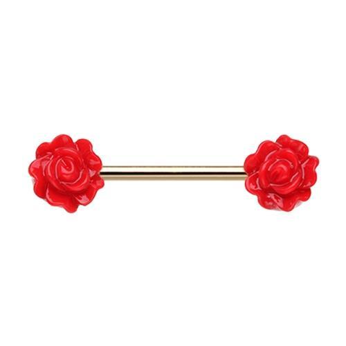 Red Golden Acrylic Rose Nipple Barbell Ring - 1 Piece