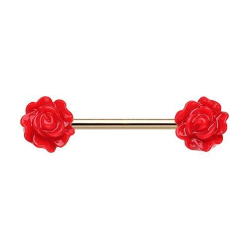 Red Golden Acrylic Rose Nipple Barbell - 1 Piece