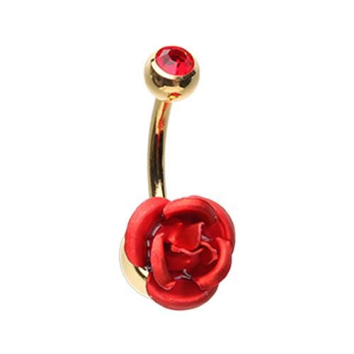 Red Golden Bright Metal Rose Blossom Belly Button Ring
