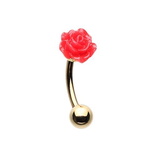 Red Golden Dainty Rose Curved Eyebrow Ring