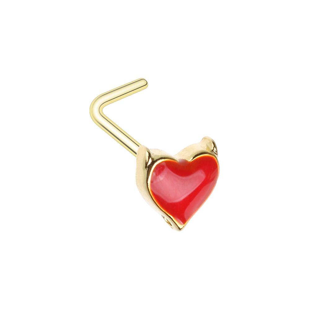 Red Golden Devil&#39;s Heart L-Shape Nose Ring