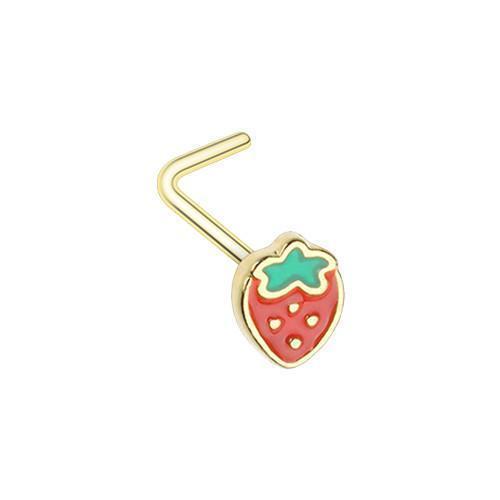 Red Golden Leafy Strawberry L-Shape Nose Ring