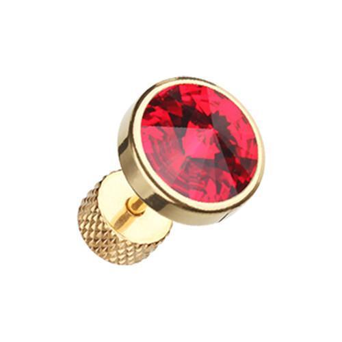 Red Golden Pointy Faceted Crystal Fake Plug - 1 Pair