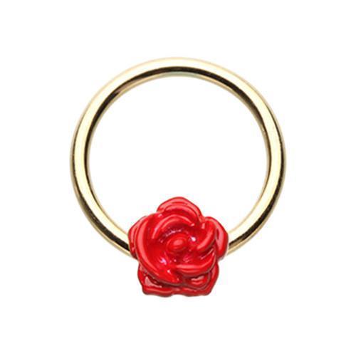 Red Golden Red Rose Petal Captive Bead Ring
