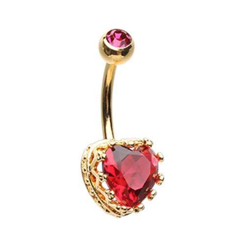 Belly Ring - No Dangle Red Golden Sacred Heart Crown Belly Button Ring -Rebel Bod-RebelBod