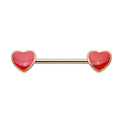 Red Golden True Love Enamel Heart Inlay Nipple Barbell Ring - 1 Piece